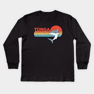 White Shark Kingdom of Tonga Vintage Travel Design Kids Long Sleeve T-Shirt